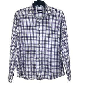 Bugatchi shirt men’s XL Classic fit flip contrast cuffs Purple/blue print